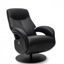 Bull lænestol med 2 motor og indbygget skammel - Sort læder