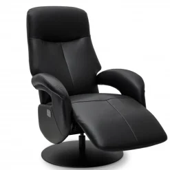 Bull lænestol med 2 motor og indbygget skammel - Sort læder
