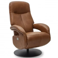 Bull lænestol med 2 motor og indbygget skammel - Cognac læder