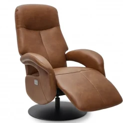 Bull lænestol med 2 motor og indbygget skammel - Cognac læder