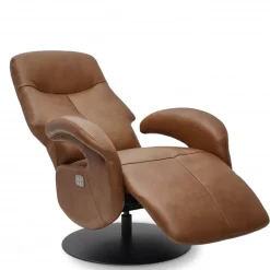 Bull lænestol med 2 motor og indbygget skammel - Cognac læder