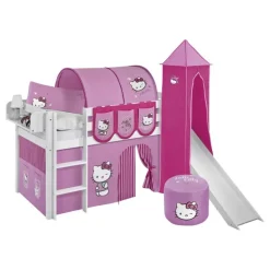 Bumle halvhøj seng m. rutsch, forhæng & tårn - Hello Kitty