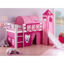 Bumle halvhøj seng m. rutsch, tårn og forhæng - Angel Cat Sugar