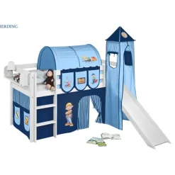 Bumle halvhøj seng m. rutsch og tårn - Byggemand Bob