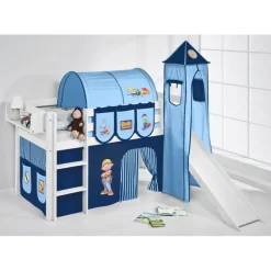 Bumle halvhøj seng m. rutsch og tårn - Byggemand Bob