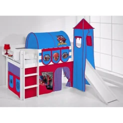 Bumle halvhøj seng m. rutsch, forhæng & tårn - Spiderman