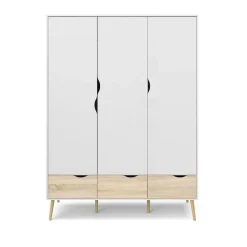 Charlie klædeskab 147 cm 3 låger + 3 skuffer - Hvid/Eg