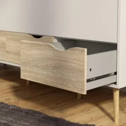 Charlie klædeskab 147 cm 3 låger + 3 skuffer - Hvid/Eg