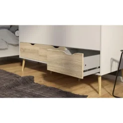 Charlie klædeskab 147 cm 3 låger + 3 skuffer - Hvid/Eg