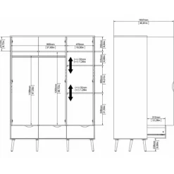 Charlie klædeskab 147 cm 3 låger + 3 skuffer - Hvid/Eg