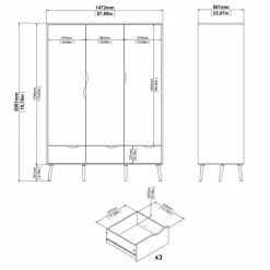 Charlie klædeskab 147 cm 3 låger + 3 skuffer - Hvid/Eg