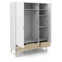 Charlie klædeskab 147 cm 3 låger + 3 skuffer - Hvid/Eg