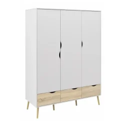 Charlie klædeskab 147 cm 3 låger + 3 skuffer - Hvid/Eg