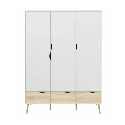 Charlie klædeskab 147 cm 3 låger + 3 skuffer - Hvid/Eg
