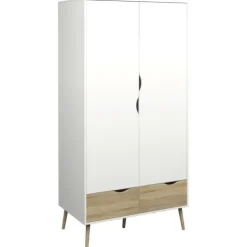 Charlie klædeskab 98 cm 2 låger + 2 skuffer - Hvid/Eg