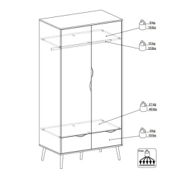 Charlie klædeskab 98 cm 2 låger + 2 skuffer - Hvid/Eg