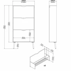Charlie Skoskab m. 3 skuffer
