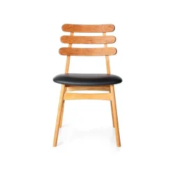 Charlotte spisebordsstol - Naturolieret egetræ - sort læder