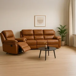 Christopher Recliner Sofa - Cognac Ruskindsblød mikrofiber