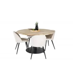 Cirebon Rund Spisebordssæt - Beige, Sort og Natur