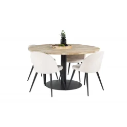 Cirebon Rund Spisebordssæt - Beige, Sort og Natur