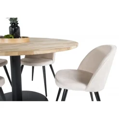 Cirebon Rund Spisebordssæt - Beige, Sort og Natur