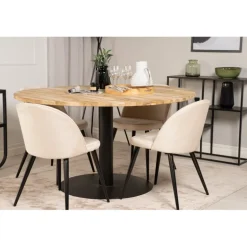 Cirebon Rund Spisebordssæt - Beige, Sort og Natur