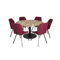 Cirebon Rundt Spisebordssæt - Sort og Natur og Rød