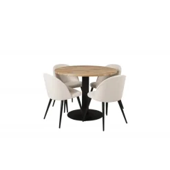 Cirebon Rundt Spisebordssæt - Beige, Sort og Natur