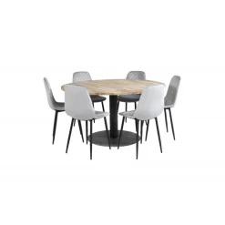 Cirebon Rundt Spisebordssæt - Sort, Grå og Natur