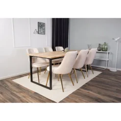 Cirebon t Spisebordssæt - Beige, Sort, Messing og Natur