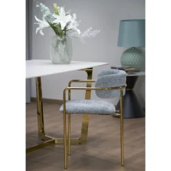 CLEMENTE Bord, - Top - Hvid Marmor, Ben - Guld