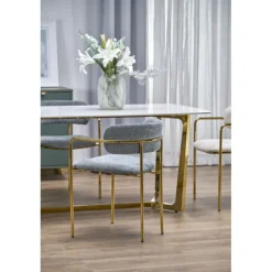 CLEMENTE Bord, - Top - Hvid Marmor, Ben - Guld