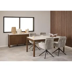 Comfort spisebordsstol med armlæn – drejefunktion med retur og vippefunktion – Juto stof grå