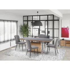 CONCORD Spisebord med udtræk, - top - MørkeGrå, ben - gylden eg