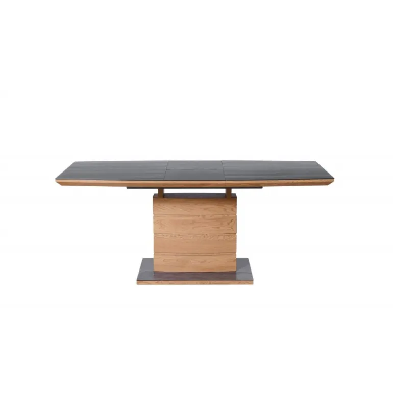 CONCORD Spisebord med udtræk, - top - MørkeGrå, ben - gylden eg