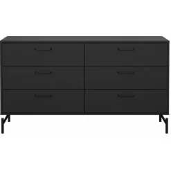 Dana dobbeltkommode med 6 skuffer - mat sort, 138 x 39 x 76,6 cm