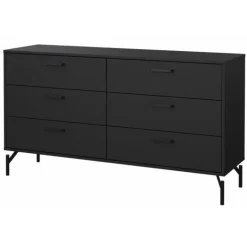 Dana dobbeltkommode med 6 skuffer - mat sort, 138 x 39 x 76,6 cm