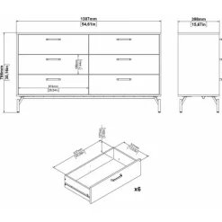 Dana dobbeltkommode med 6 skuffer - mat sort, 138 x 39 x 76,6 cm