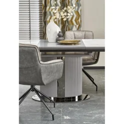 DANCAN Spisebord med udtræk, 160 kan udvides til 220 cm - Hvid og Grå