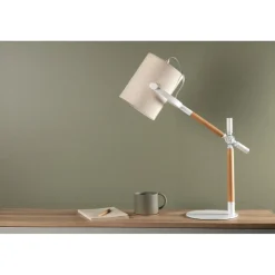 Dennis Lampe - Beige, Hvid og Træ