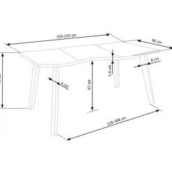 DICKSON 2 Spisebordmedudtræk 150-210, Naturlig / Sort