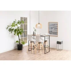 Dima barstol hvid læderlook - m. ben i gummitræ bejdset med egetræslook