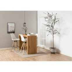 Dima barstol hvid læderlook - m. ben i gummitræ bejdset med egetræslook