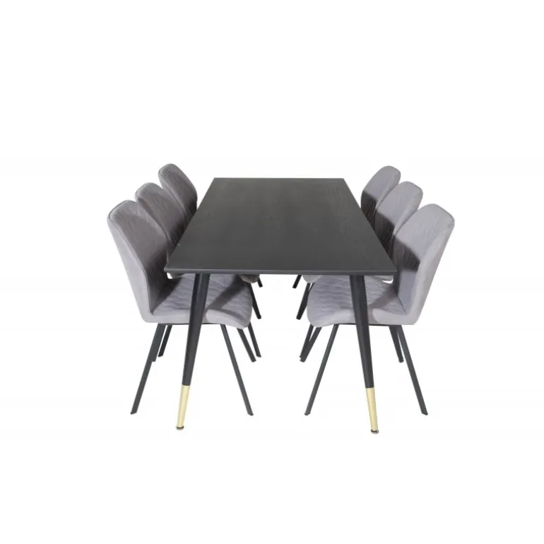 Dipp e Spisebordssæt - Sort, Messing Grå