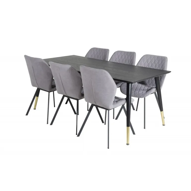 Dipp e Spisebordssæt - Sort, Messing Grå