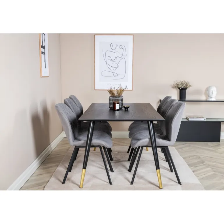 Dipp e Spisebordssæt - Sort, Messing Grå