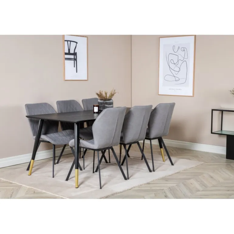 Dipp e Spisebordssæt - Sort, Messing Grå