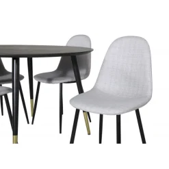 Dipp Rund Spisebordssæt - Sort, Messing og Lysegrå