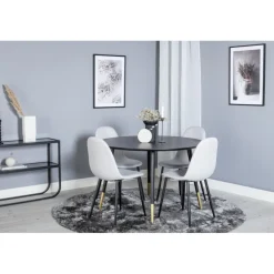 Dipp Rund Spisebordssæt - Sort, Messing og Lysegrå